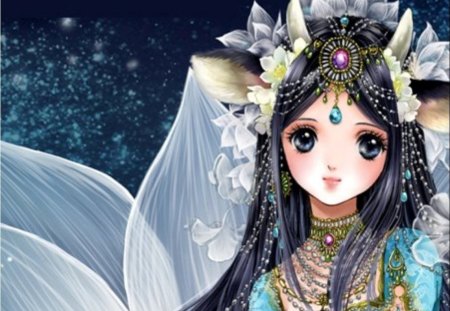 ~❀ADORE❀~ - pretty, magic, female, blossom, maiden, sublime, flowers, horn, exquisite, black eyes, women, gown, royalty, hot, beauty, love, flower, lady, cute, jewelry, floral, sexy, anime, divine, kawaii, dress, amour, long hair, adore, magical, precious, gemstone, gorgeous, anime girl, beautiful, gems, girl, lovely, jewel, sweet, fantasy, woman, black hair, angelic, adorable