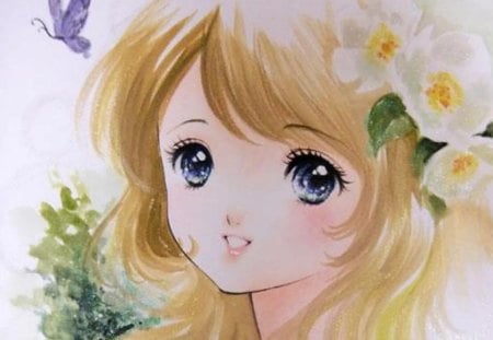 ~❀KAWAII❀~ - pretty, magic, female, wing, blossom, maiden, sublime, purple eyes, flowers, exquisite, blue eyes, women, hot, beauty, love, flower, lady, wings, butterfly, cute, floral, anime, divine, kawaii, blonde, amour, long hair, adore, magical, precious, gorgeous, anime girl, beautiful, girl, blonde hair, lovely, sweet, woman, angelic, adorable