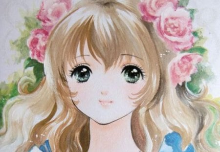 ~❀KAWAII❀~ - roses, pretty, magic, female, blossom, maiden, sublime, green eyes, flowers, exquisite, women, hot, beauty, love, flower, lady, cute, floral, anime, divine, kawaii, blonde, amour, long hair, adore, magical, precious, gorgeous, anime girl, beautiful, girl, blonde hair, lovely, brown hair, sweet, woman, angelic, rose, adorable