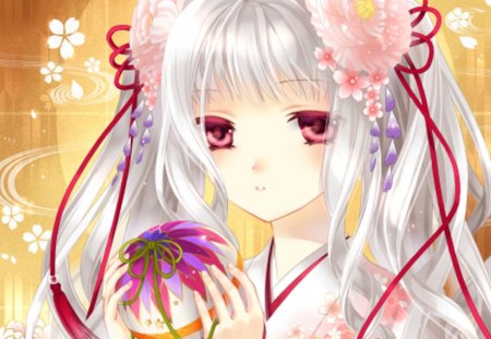 Magic Ball - hot, magic, anime girl, exquisite, peony, ribbon, oriental, silver hair, lady, adorable, long hair, divine, floral, beautiful, sweet, chinese, woman, women, beauty, female, red eyes, angelic, gorgeous, pretty, anime, amour, cute, maiden, love, girl, magical, ball, lovely, kawaii, precious, sublime, blossom, flowers, adore, white hair, flower