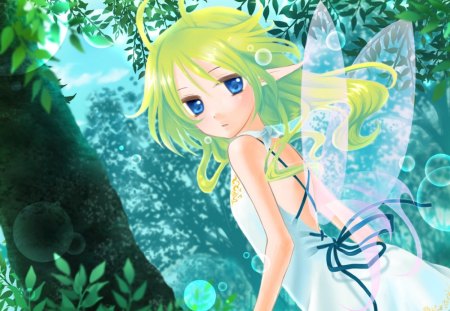 Fairy - hot, magic, wings, anime girl, wood, exquisite, blonde hair, lady, adorable, blue eyes, long hair, divine, floral, woods, forest, beautiful, 3d, sweet, fairy, realistic, beauty, woman, women, female, angelic, pixie, gorgeous, pretty, plant, anime, amour, tree, cute, maiden, love, girl, magical, lovely, cg, precious, kawaii, wing, sublime, blossom, flowers, adore, flower, blonde