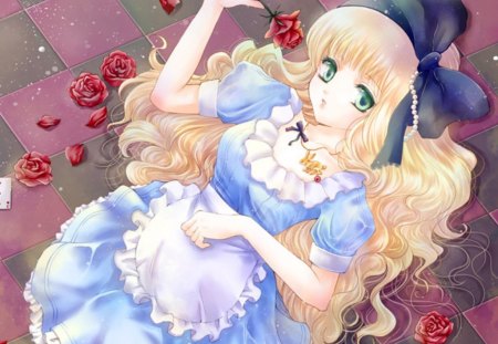 Miss Alice - pretty, magic, female, blossom, maiden, sublime, green eyes, flowers, exquisite, women, gown, hot, beauty, love, flower, lady, cute, alice, floral, anime, divine, kawaii, dress, blonde, amour, long hair, adore, magical, precious, gorgeous, alice in wonderland, ribbon, anime girl, beautiful, girl, blonde hair, lovely, sweet, woman, angelic, rose, adorable