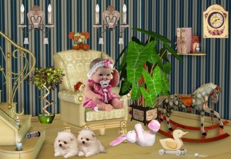 Baby room - toys, baby, dogs, room, flower