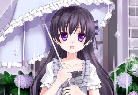 SweetBrella - flower, maiden, precious, sublime, adorable, magic, adore, magical, flowers, love, anime, amour, angelic, lovely, black hair, female, purple eyes, gown, women, cute, beautiful, blossom, hot, girl, anime girl, umbrella, gorgeous, lady, floral, woman, pretty, kawaii, beauty, sweet, dress, long hair, divine, exquisite