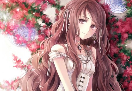 Bougainvillea - flower, gemstone, rose, maiden, precious, sublime, adorable, jewel, ribbon, magic, adore, magical, flowers, love, brown hair, anime, amour, brown eye, petals, angelic, lovely, female, gown, women, cute, gems, beautiful, blossom, hot, girl, anime girl, gorgeous, lady, jewelry, floral, woman, pretty, kawaii, beauty, sweet, dress, long hair, divine, roses, exquisite, sexy