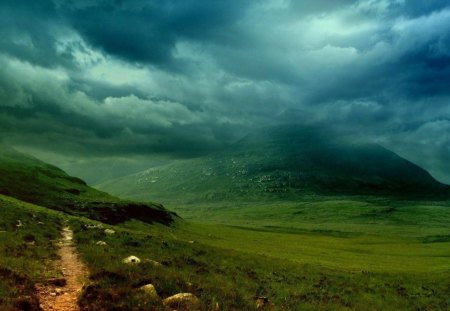 mountain trail - clouds, trail, mountain, rocks