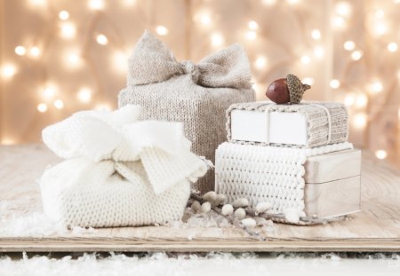 ~Cozy Presents♥~ - pretty, warm, gifts, presents, cozy, pale pink, winter, forever, beautiful, lovely, love, christmas, white, nature, lights, new year, bright