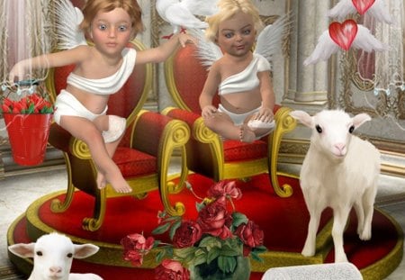 My Angels - sheep, love, angel, red, rose