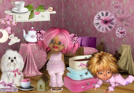 Pinky - girls, kids, room, dog, pink