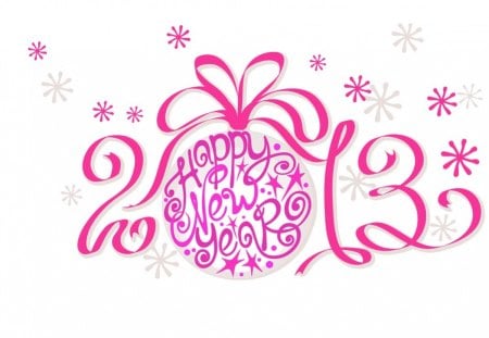 Happy new year - pretty, ball, happy new year, letters, ornament, pink, stars, 2013, new year, ribbon, bow