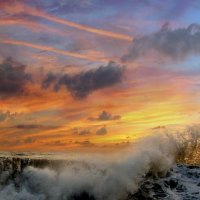 awesome sky over sea waves