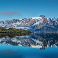 mountains reflected in the water