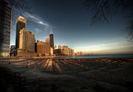 chicago, skyline, lake michigan, - lake, skyline, chicago, michigan