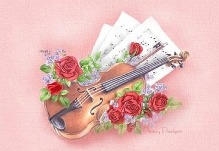 VIOLIN - roses, pretty, music, violin