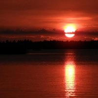 red sunset on a big river