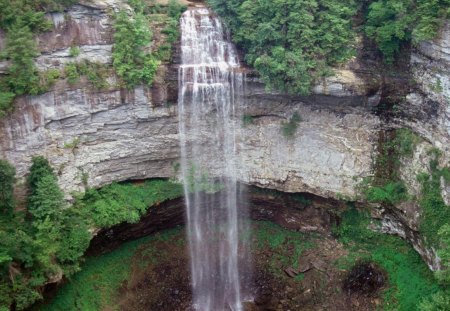 lovely waterfalls - cliff, waterfalls, trees, rocks