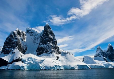 Snowy cliff - sky, water, amazing, clouds, icy, snowy, cliffs, ice, ocean, mountain, winter, shore, nature, iceberg, snow, beautiful, sea