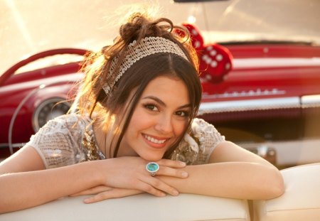 Victoria Justice - victoria justice, classic car, classic cars, hot brunette, classic beauty, sexy brunette, sexy victoria justice, hot victoria justice