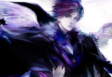 Angel - beauty, angel, wings, black, purple, boy, man, pink, feather