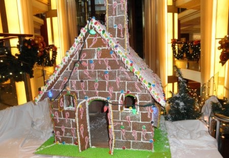 Giant Gingerbread with light - white, ginger bread, brown, photography, green