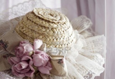 Lacey Bonnet - flowers, lacey, vintage, bonnet