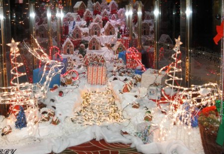 Mini light display on a cruise ship - white, gingerbread, red, photography, light, tree, deer