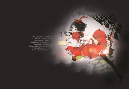 Run Alice! - wonderland, fantasy, anime, red dress, black hair, alice