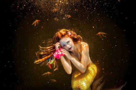 Mermaid - mermaid, hair, underwater, red