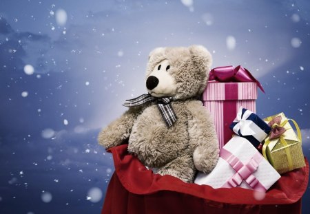 ~ Abundant presents for allâ™¥ ~ - forever, christmas, white, golden, nature, new year, red, winter, pink, merry and bright christmas, yellow, love, blue, bear, bag, gift, snow