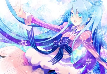 ~Winter Bliss~ - anime, vocaloid, winter, snowflakes, snow, long hair, colorful, happiness, miku, hatsune