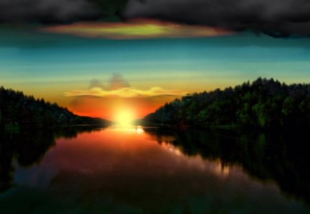 Sunset Over Paradise 1600x900 - Water, Rivers, Sunsets, Forests