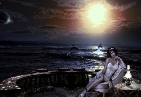 Bellissima ragazza sul mare di notte - ragazza, di, notte, bellissima, sul, mare