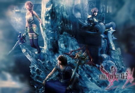 Final Fantasy XIII-2 - female, video game, serah, farron, serah farron, noel kriess, final fantasy xiii-2, noel, lightning farron, brunette, sisters, ice, male, kriess, girl, throne, final fantasy, long hair, goddess, pink, boy, etro, lightning