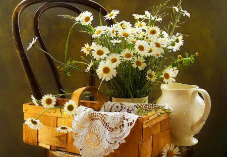 Lovely daisies - daisies, basket, white, lovely