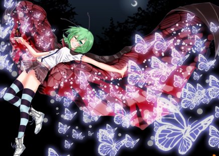 ~Soar~ - wings, butterflies, flying, beautiful, anime, girl