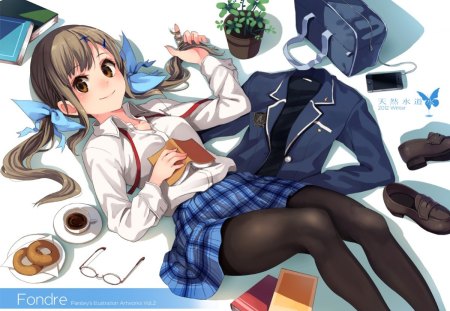 After School Activities - pretty, relaxing, student, uniform, anime, books, girl, shoes