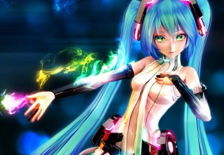 Miku hatsuni - long hair, lovely, bright colors, anime, girl