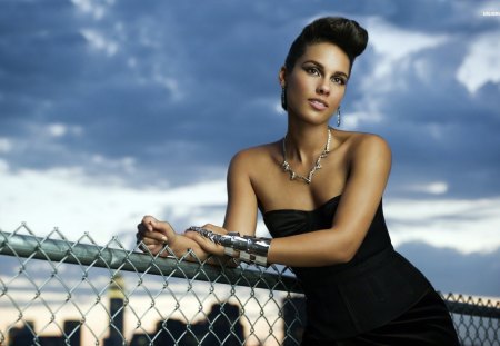 The Classy Alicia Keys - beauty, ethnic, fence, classy, alicia-keys, glamour, black, pretty, dress