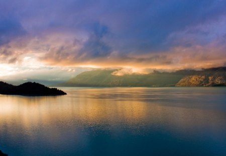 rain storm over a fjord - mountains, fjord, storm, rain