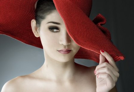 red hat girl - hat, girls, models, red