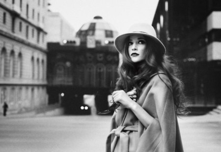 Fashion Lady - lady, model, hat, black and white, woman, fashion