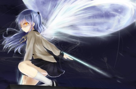 Tachibana - angel beats, wings, sword, cant think of a fourth