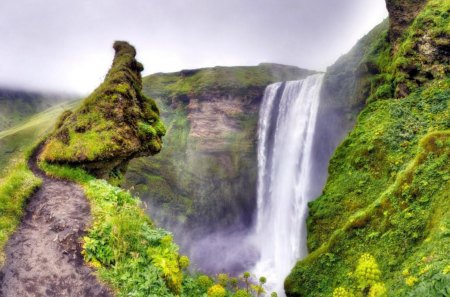 spectacular mountain waterfalls hdr - cliff, mountains, hdr, waterfall, grass