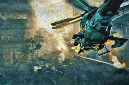 Crysis - helicopter, street, assault, fire