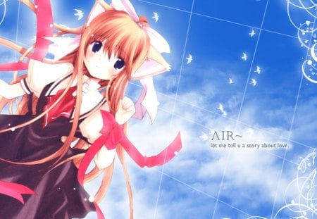 ~A Story of True Love~ - clouds, anime, birds, air, sky, misuzu, pink ribbons