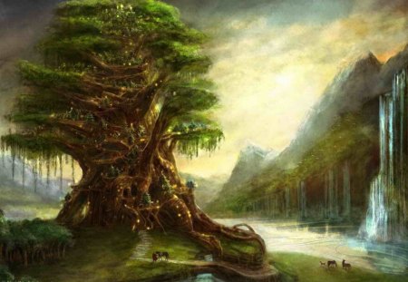 Elven Tree - eleven, fantasy, picture, green, elven, tree, home