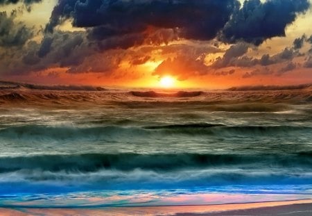 Beautiful Sunset - nature, blue, magic, beautiful, sunset, dive, waves