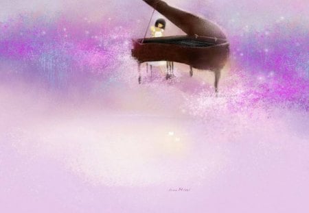 Playing Piano - lady, playing piano, mauve