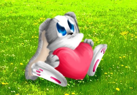 Sweet bunny! - nice, love, heart, innocent, lovely, bunny, red, charming, green, cute, little