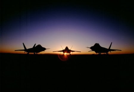 Raptor fighter planes - aircraft, fighter, sunset